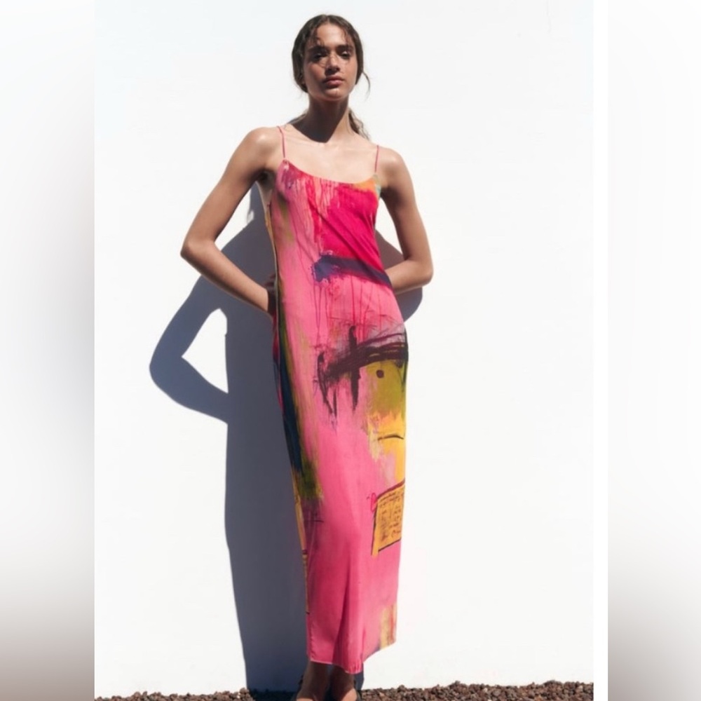 David Pher X Zara Midi Pink Mixed Print Dress.